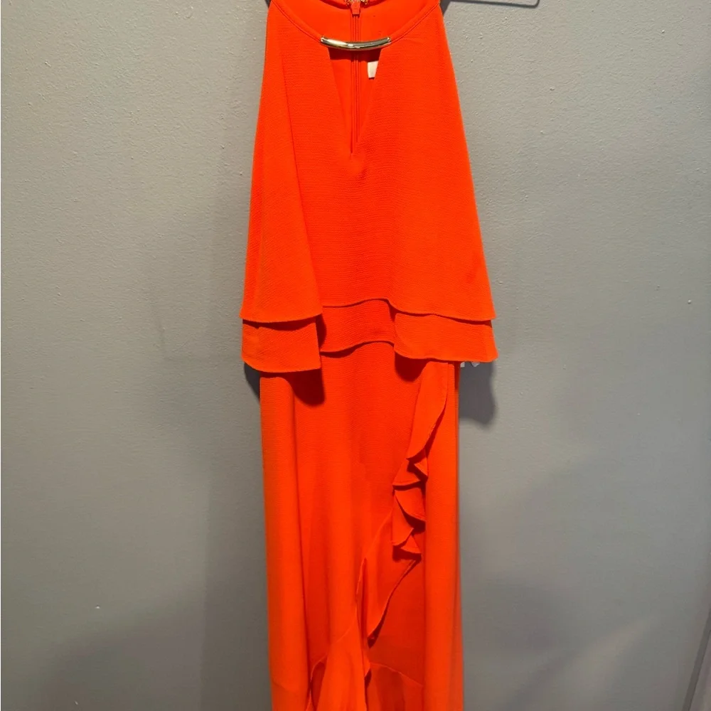 Kensie Orange Asymmetrical Tiered Sundress - Picture 3 of 6